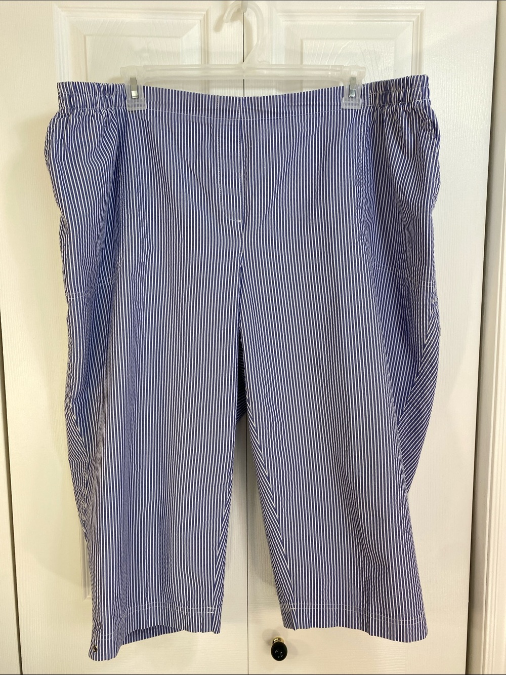 2 for $25 - Alia Blue and White Women’s Pull-on Pinstripe Capris, 24W